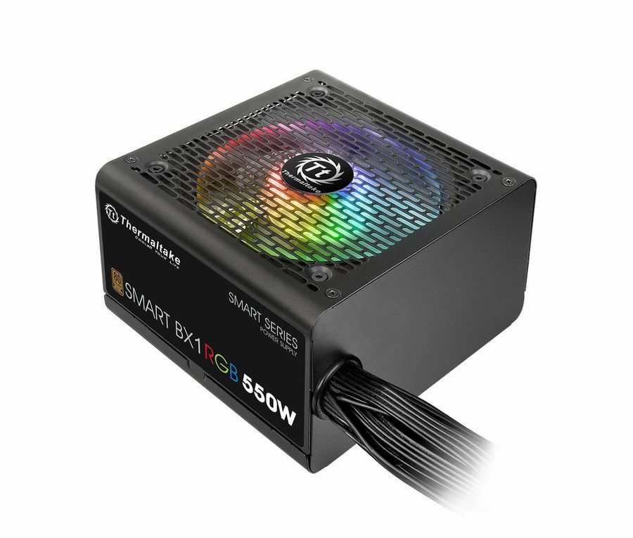 купить Блок питания, Thermaltake, Smart BX1 RGB 550W (PS-SPR-0550NHSABE-1), 550W, ATX, 80 Plus Bronze, APFC, 20 4 pin, 4 4pin, 9*Sata, 6*Molex, 1*FDD, 4*PCI-E 6 2 pin, Вентилятор RGB 12 см, Кабель питания, Чёрный в Алматы