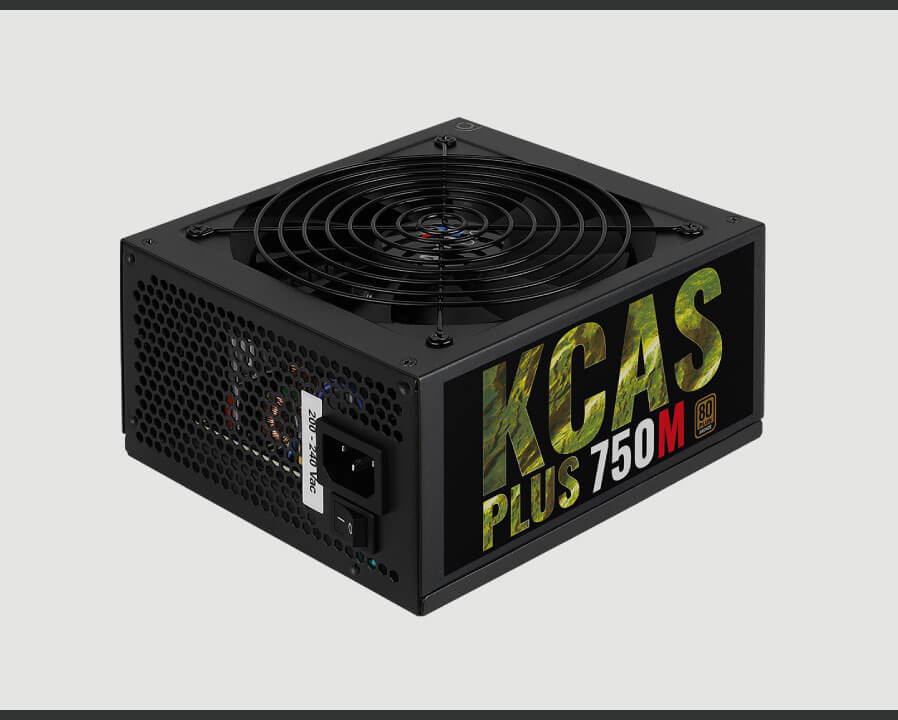 купить Блок питания, Aerocool, KCAS PLUS 750M, 750W, ATX, APFC, 20+4 pin, 4+4pin, 7*Sata, 4*Molex, 1*FDD, 4*PCI-E 6+2 pin, Поддержка Haswell, Вентилятор 14 см, Кабель питания, Чёрный                                                                            в Алматы