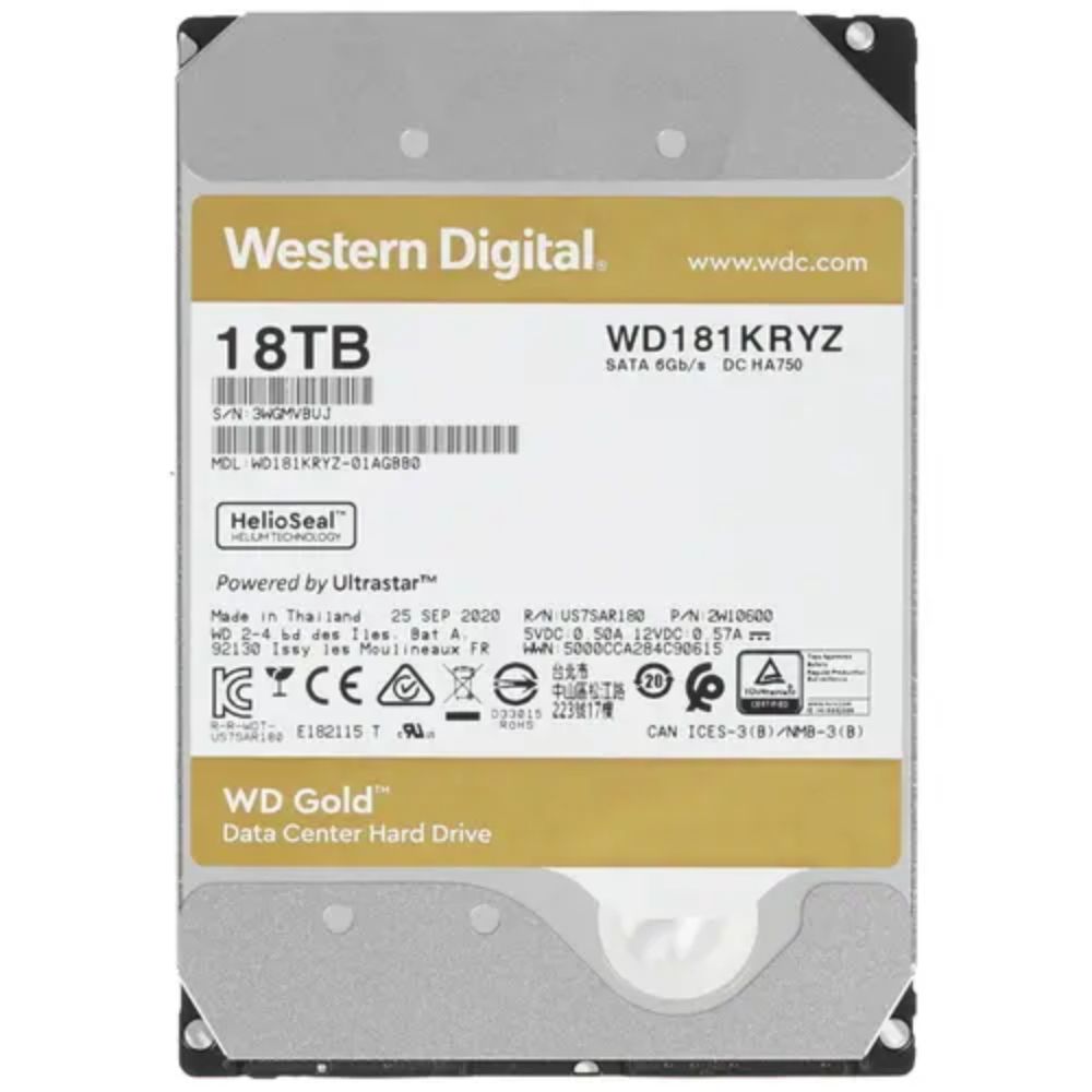 купить HDD повышенной надежности 18Tb Western Digital GOLD WD181KRYZ в Алматы