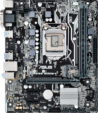 купить Материнская плата ASUS PRIME B250M-K LGA1151 iB250 2xDDR4 6xSATA3 1xDVI 1xD-Sub 4xUSB3.0 2xUSB2.0 2xPS/2 mATX BOX. Инновационная mATX-плата для платформы Intel LGA 1151 со светодиодной подсветкой, поддержкой памяти DDR4 2400 МГц, разъемом M.2, портам в Алматы