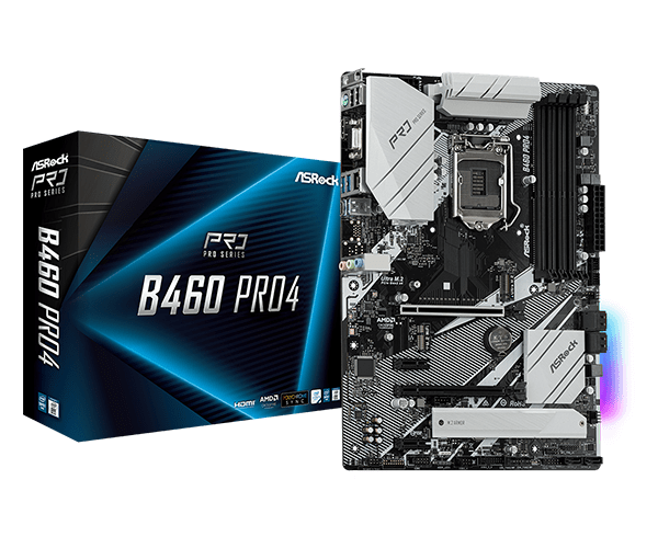 купить Материнская плата ASRock B460 PRO4 LGA1200 4xDDR4 6xSATA RAID 2xUM.2 D-Sub HDMI ATX в Алматы