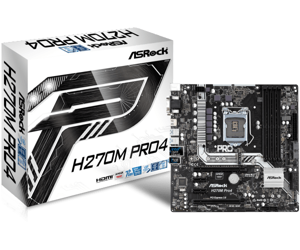 купить Материнская плата ASRock H270M PRO4, LGA1151, INTEL H270, 4xDDR4 (2400), 6xSATA3 6Gb/s, 2xUltraM.2, Support RAID, Intel HD Graphics, 2xPCI-E3.0x16, 2xPCI-E 3.0x1, Supports AMD Quad CrossFireX&trade; and CrossFireX&trade;, 1xD-Sub, 1xDVI, 1xHDMI, 4xUSB3.0, 2xUSB2 в Алматы