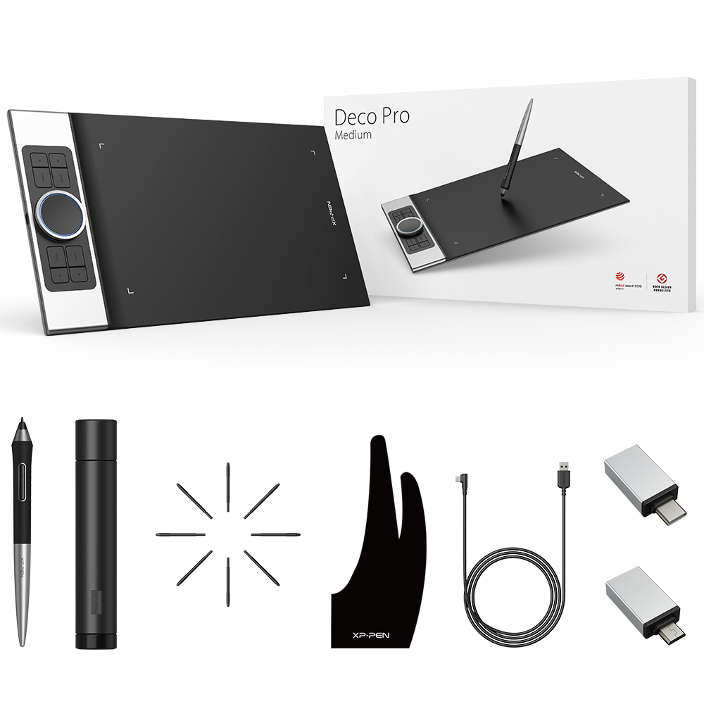 купить Графический планшет, XP-Pen, Deco Proum, Разрешение 5080 lpi, Чувстви Mediтельность к нажатию 8192, Интерфейс USB Type-C, Рабочая область 279*157 мм., Серый в Алматы
