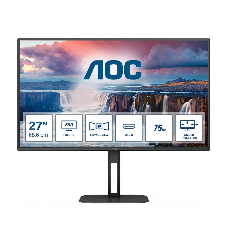 Купить Монитор 27* AOC 27V5CE/BK, Black, IPS, 1920x1080@75Hz, 300кд/м2, 1000:1, 4ms, USB, USB-C, HDMI в Алматы