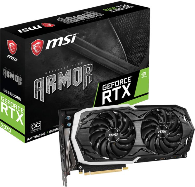 купить Видеокарта MSI GeForce RTX 2070 ARMOR 8G, 8Gb/256bit, GDDR6, 3xDP, HDMI BOX в Алматы