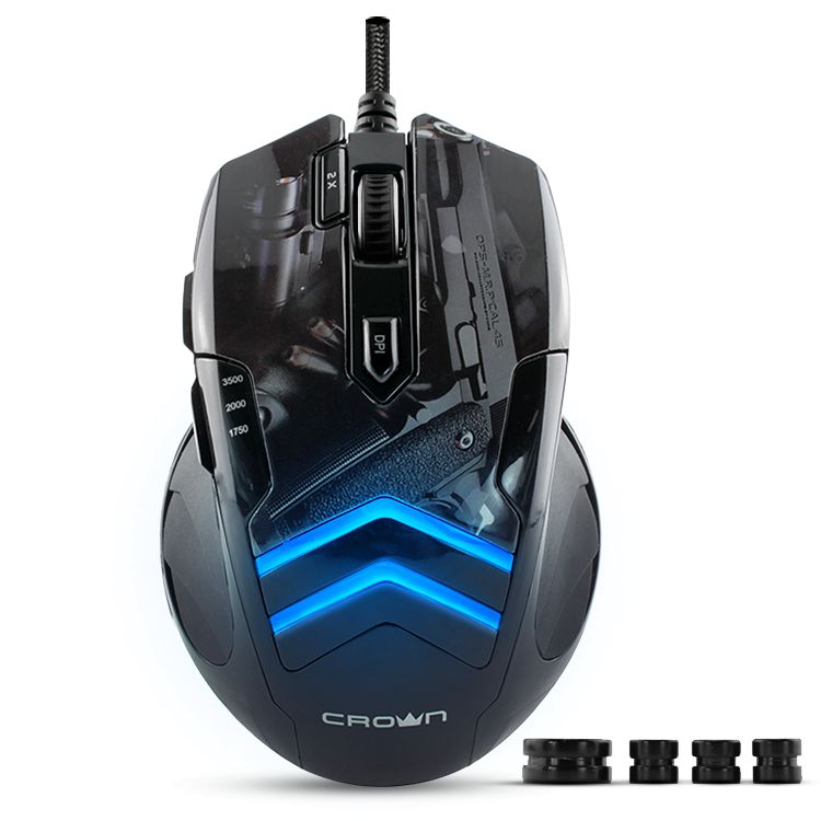 купить Мышь Crown CMXG-703 Gaming оптическая/6 кнопок/800/1000/1600/2400DPI/чёрная и эргономичная форма с подсветкой в Алматы