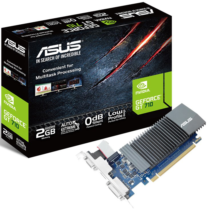 купить Видеокарты ASUS GT 710, GT710-SL-2GD5, Silent, 2Gb/64bit, GDDR5, DVI-D, HDMI 2.0, D-SUB, BOX в Алматы