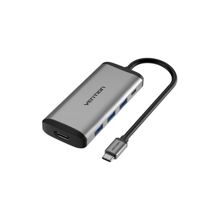 купить Док-станция Vention Type-C to HDMI/USB3.0*3/PD converter 0.15m grey, metal type в Алматы
