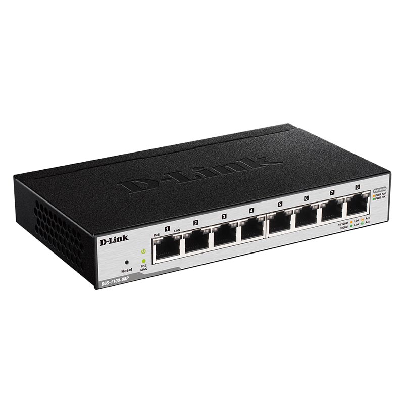 купить Коммутатор, D-Link, DGS-1100-08P/B1A, Настольный, Управляемый, 8 портов 10/100/1000М, Корпус металл, Poe (802.3af) в Алматы