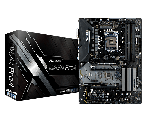 купить Материнская плата, ASRock, H370 PRO4 (4717677335095), LGA1151v2, iH370, 4xDDR4 2666, 6xSATA3, 1xM.2, Raid, 1xDVI-D, 1xHDMI, 1xPCI-Ex16, 2xPCI-Ex1, ATX в Алматы