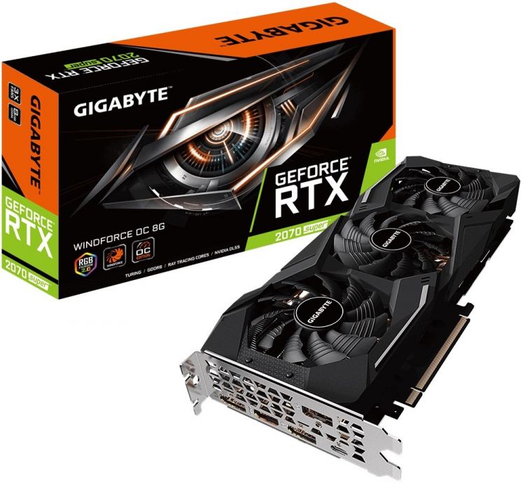 купить Видеокарта Gigabyte RTX 2070S, GV-N207SWF3OC-8GC, 8GB GDDR6 256bit, Windforce 3xFan, 3xDP, HDMI BOX в Алматы
