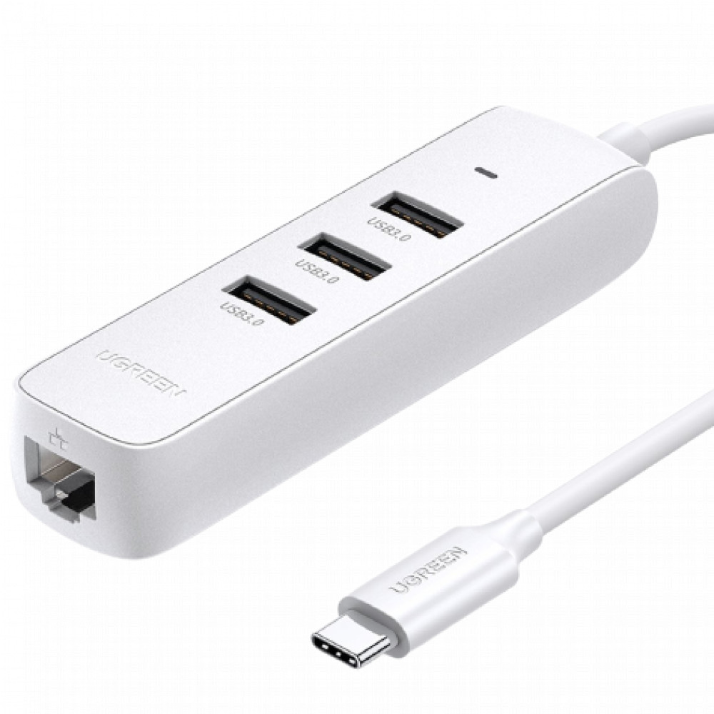 купить Aдаптер UGREEN CM416 USB-C to 3?USB 3.0+RJ45 (100Mbps) Hub, White, 50620 в Алматы