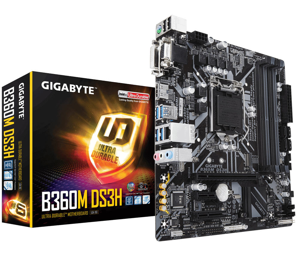 купить Материнская плата GIGABYTE GA-B360M-DS3H LGA1151  B360  PCI-E Dsub+DVI+HDMI GbLAN SATA MicroATX 4DDR в Алматы