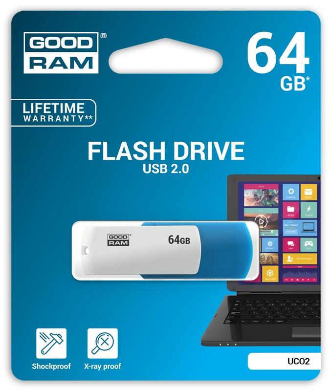 купить USB-ФЛЕШ-НАКОПИТЕЛЬ 64Gb GOODRAM UCO2 USB 2.0 UCO2-0640MXR11 BLUE/WHITE в Алматы
