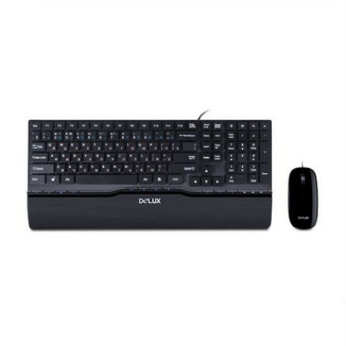 купить Комплект Клавиатура Мышь, Delux, DLD-1811OUB, Оптическая мышь, USB, 800DPI, 15 мультимедиа-клавиш, Длина кабеля 1,6 метра, Анг/Рус/Каз, Чёрный в Алматы