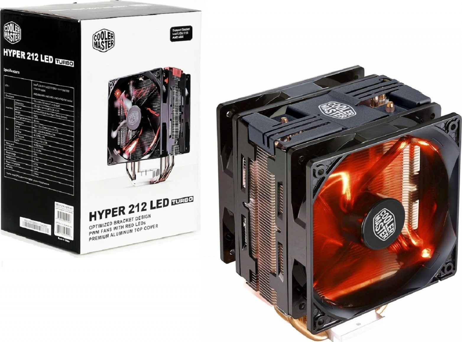 купить Вентилятор для CPU CoolerMaster Hyper 212 LED TURBO BLACK COVER Intel&AMD 4-pin(PWM) 600-1600RPM 31dBA(Max) LGA1151/1150/1155/2066/2011-v3/2011/AM4/AM3+/AM2+ RR-212TK-16PR-R1 в Алматы