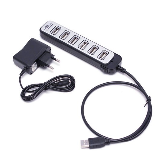 купить Расширитель USB, Deluxe, DUH7002BK, 7 Портов, USB 2.0 Hi-Speed, С кнопкой вкл./выкл., Блок питания на 220В, Чёрно-Серый в Алматы