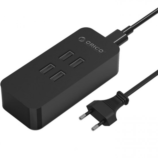 купить Зарядное устройство ORICO DCV-4U-(EU)-BK от сети с USB выходом <20W, 4xUSB, 102*45*26mm> в Алматы