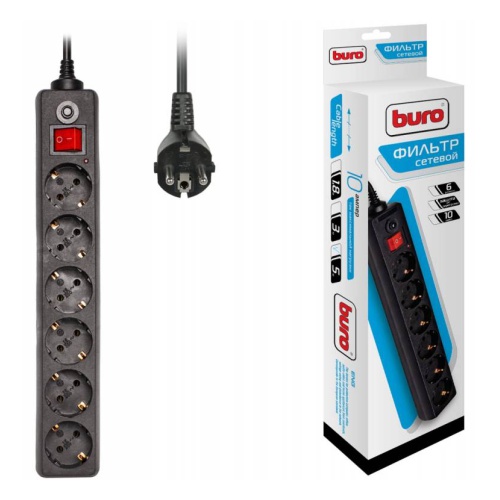 купить Сетевой фильтр Buro 600SH-5-B 5м 10A/2.2кВт (6 розеток) черный (коробка) в Алматы