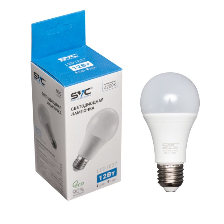 купить Эл. лампа светодиодная SVC LED A60-12W-E27-4200K, Нейтральный в Алматы