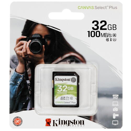 купить Карта памяти SD, Kingston Canvas Select Plus, 32GB, SDS2/32GB, UHS-I, R100, V10 в Алматы