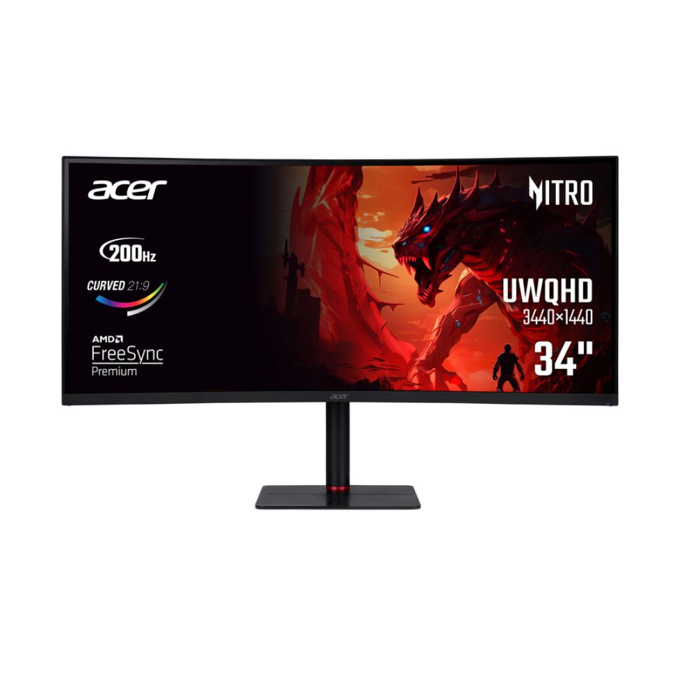 Купить Монитор 34* Acer Nitro XV345CURX0bmiipphx Curved,Black,VA,3440x1440@200Hz,250кд/м,3000:1,2xDP,2xHDMI  UM.CX5EE.001 в Алматы
