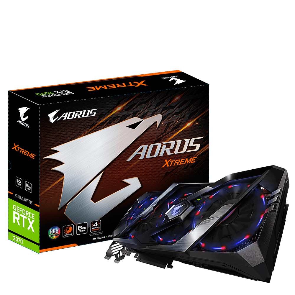 купить Видеокарта Gigabyte RTX 2070, GV-N2070AORUS X-8GC, 8GB GDDR6 256bit, Windforce 3xFan, 3xDP, 3xHDMI BOX в Алматы