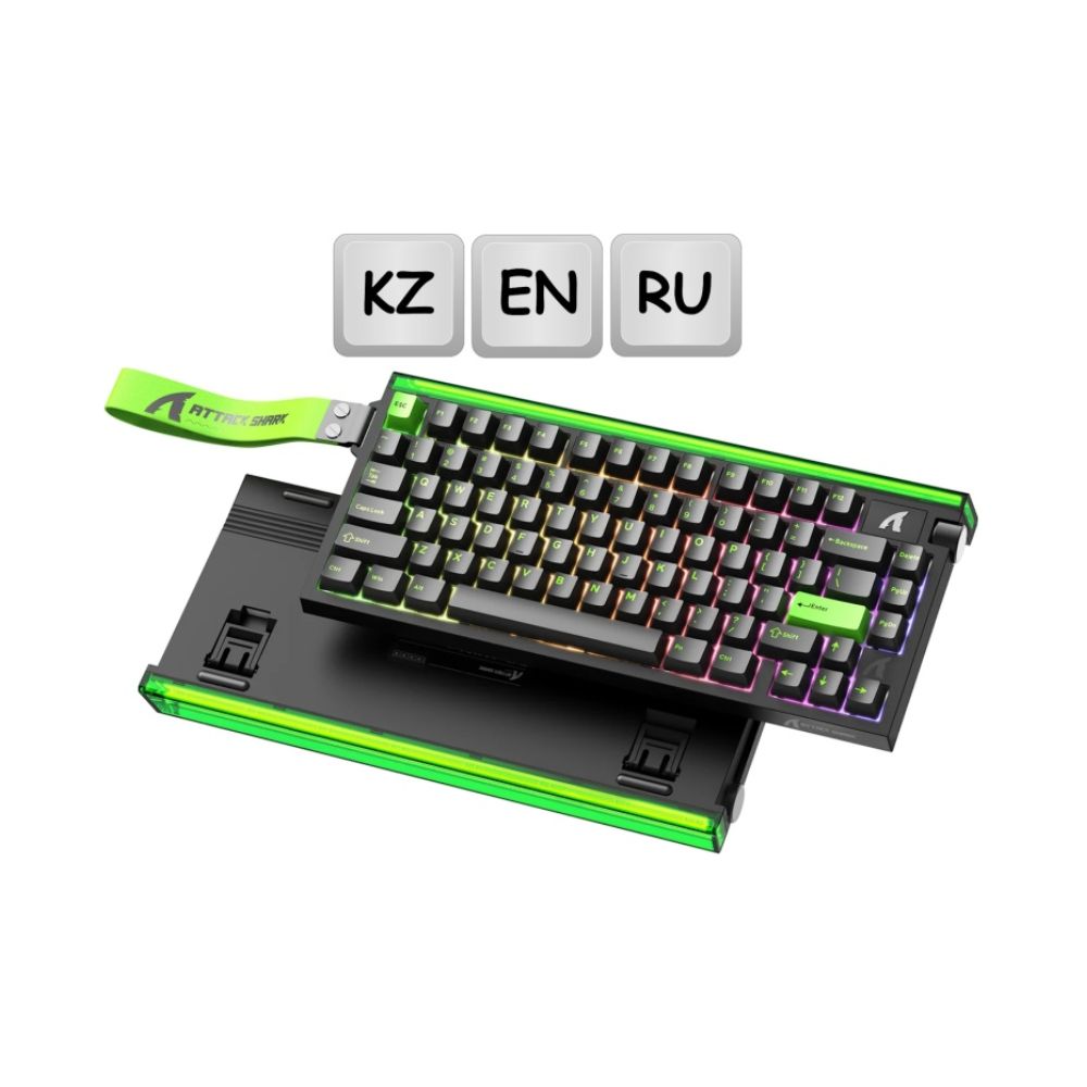 купить KeyBoard USB, Attack Shark R85 HEGreen, Magnetic Purple switch, EN/RU/KZ, cable, Green в Алматы