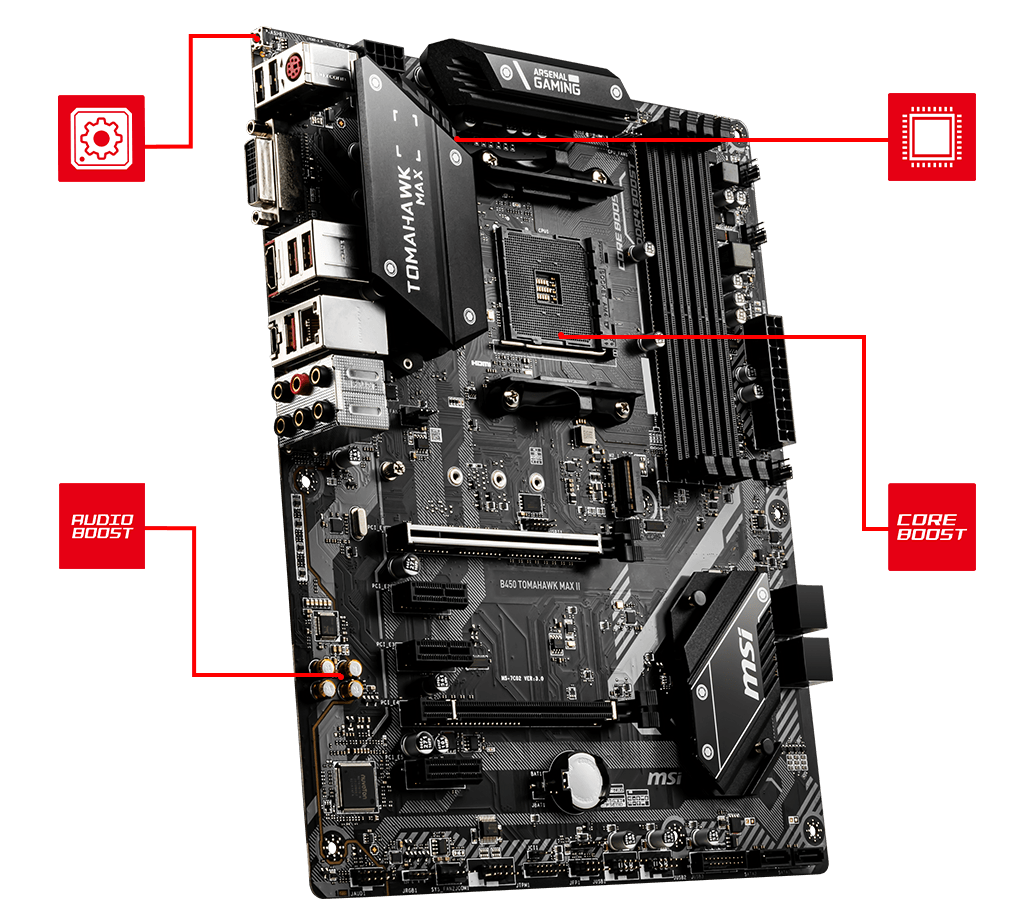 купить Материнская плата MSI B450 TOMAHAWK MAX II AM4 B450 4xDDR4 6xSATA3 RAID 1xM.2 HDMI DVI ATX в Алматы