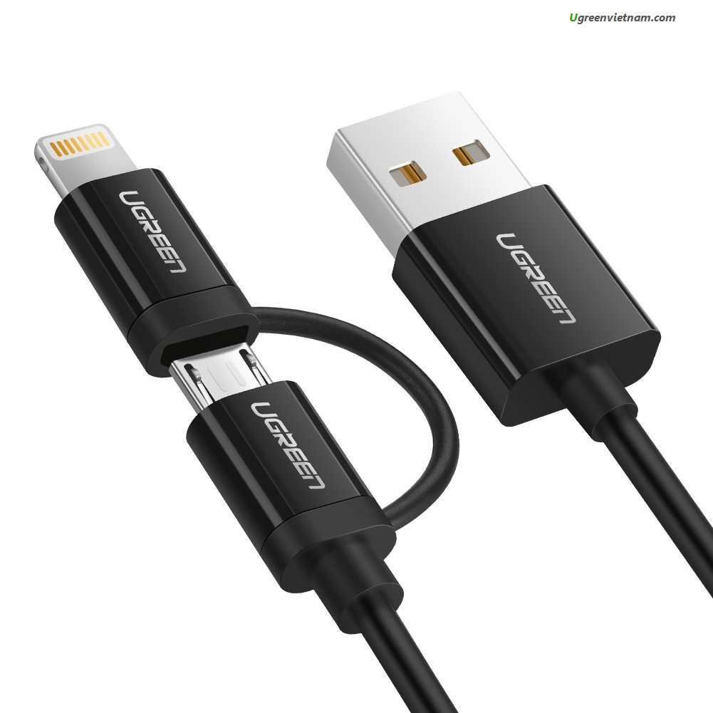 купить Кабель Lightning MicroUSB Ugreen US178 <USB2.0, BLACK, 1.5M, 40941> в Алматы
