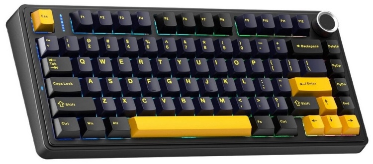 купить Клавиатура AULA F75, mechanical, Gray Wood V3 switch, 80 keys EN/RU, 2.4/BT/cable, Black-dblu-orange в Алматы
