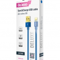 купить Кабель OLMIO DELUXE, USB 2.0 - lightning, 1м, 2.1A, синий в Алматы фото 1
