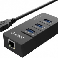 купить Адаптер сетевой USB3.0 ORICO HR01-U3-V1-BK-BP <USB3.0x3, Cable 30cm, RJ45, BLACK, 95*42*23mm> в Алматы фото 1