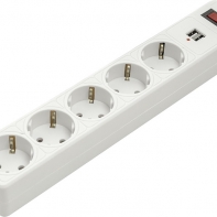 купить Сетевой фильтр PowerPlant 5 м, 3x1.5мм2, 10А, 5 розеток, 2xUSB 2.1A, евростандарт (JY-1056U/5) в Алматы фото 1