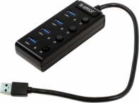 купить USB Хаб ORICO W9PH4-U3-V1-BK-BP <USB3.0x4, 0.3M USB3.0 Cord, ON/OFF включатели, 110*46*24mm, BLACK> в Алматы фото 1