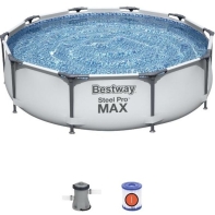 купить Каркасный бассейн Steel Pro MAX 366 х 76 см, BESTWAY, 56416 (56062), Винил, 6473 л., Стальной каркас, Ф-насос 58381 (1249л/ч), Подстаканники, Голубой в Алматы фото 1