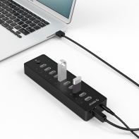 купить USB Хаб ORICO P10-U2-V1-EU-BK <USB2.0x10, внешнее питание 12V2.5A, 1М - USB2.0> в Алматы фото 2
