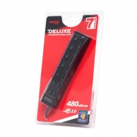 купить Расширитель USB, Deluxe, DUH7003BK, 7 Портов, USB 2.0 Hi-Speed, С кнопкой и индикатором вкл./выкл. для каждого порта, Блок питания на 220В, Чёрный в Алматы фото 2
