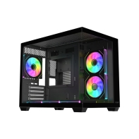 Купить Компьютерный корпус FSP S342-BA, Без БП, 2xUSB3.0+Type-C, 6xARGB 120mm, 2xGlass, Black, mATX Алматы