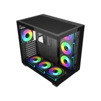 купить Компьютерный корпус FSP M341-BA, Без БП, 2xUSB3.0/Type-C, 7xARGB 120mm, 2xGlass, Black, ATX в Алматы фото 2