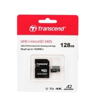 купить Карта памяти Micro SDXC 128GB Transcend 340S, Class 10 UHS-I U3, A2, адаптер, 160/90 Мбайт/с TS128GUSD340S в Алматы фото 1