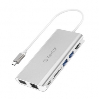 купить Адаптер ORICO XC-304-SV-BP <Type-C, HDMI, USB3.0х2, RJ45, SD, Audio, VGA, Cable 15cm, 117*61*15mm> в Алматы фото 1
