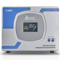 купить Стабилизатор (AVR), SVC, S-4000, Мощность 4000ВА/3000Вт, Сервоприводный, LCD-дисплей, Диапазон работы AVR: 140-260В, Клеммная колодка, Серо-синий в Алматы фото 1