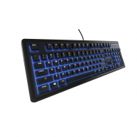 купить Клавиатура, Steelseries, Apex 100 RU, Игровая, Мебранная, Переключатели Quick Tension с механическим эффектом действия, USB, Подсветка LED синяя, Размер: 153*460*25 мм., Анг/Рус, Чёрный в Алматы фото 1