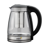 купить Чайник электрический UNIT UEK-272, стекло, 1.7л., 2200Вт., установка температуры, заварочный контейнер, Цвет: Чёрный в Алматы фото 1