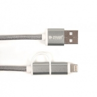 купить Kабель PowerPlant Quick Charge 2A 2-в-1 cotton USB 2.0 AM &ndash; Lightning/Micro 2м&nbsp;grey в Алматы фото 1