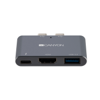 купить CANYON DS-1 Multiport Docking Station with 3 port, with Thunderbolt 3 Dual type C male port, 1*Thunderbolt 3 female+1*HDMI+1*USB3.0. Input 100-240V, Output USB-C PD100W&USB-A 5V/1A, Aluminium alloy, Space gray, 59*35.5*10mm, 0.028kg в Алматы фото 1