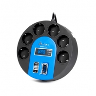купить Сетевой фильтр, SVC, UFO G-4006-5BB, 220В, 6 вых.: Shuko CEE7, 5 м., USB-порт 2*5В/1А, Защита от перегрузок, Автоматическое отключение при нагрузке больше 10A, АС фильтрация 1100 Дж., Чёрно-Синий в Алматы фото 1