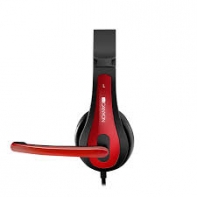 купить CANYON HSC-1 basic PC headset with microphone, combined 3.5mm plug, leather pads, Flat cable length 2.0m, 160*60*160mm, 0.13kg, Black-red в Алматы фото 2