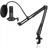 купить LORGAR Gaming Microphones, Black, USB condenser microphone with boom arm stand, pop filter, tripod stand. including 1* microphone, 1*Boom Arm Stand with C-clamp, 1*shock mount, 1*pop filter, 1*windscreen cap, 1*2.5m type-C USB cable, 1* Extra tripod в Алматы фото 1
